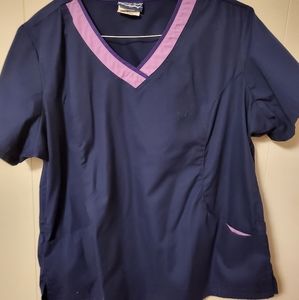 Navy Blue with purple accent scrub top